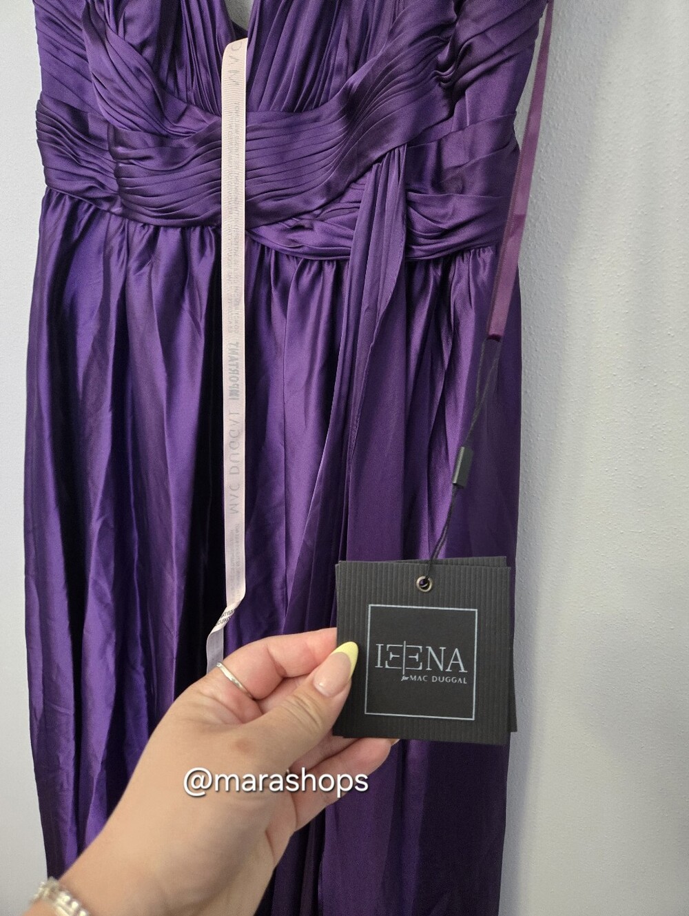 Ieena for Mac Duggal Purple Ruched Top Satin Pleated Tea Length Dress - Picture 5 of 11